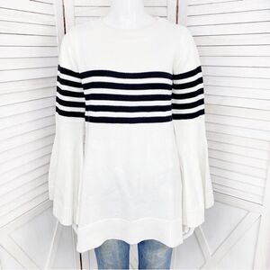Shona Joy Extreme Bell Sleeve Striped Sweater White‎ Black Small Chunky Knit